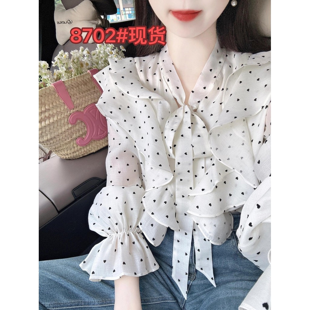 เสื้อเชิ้ตลายจุดริ้วสุดเก๋ สไตล์มินิมอล ความรู้สึกไฮเอนด์ เสื้อเชิ้ตขนาดเล็กที่หรูหรา เสื้อฝรั่งเศสใ