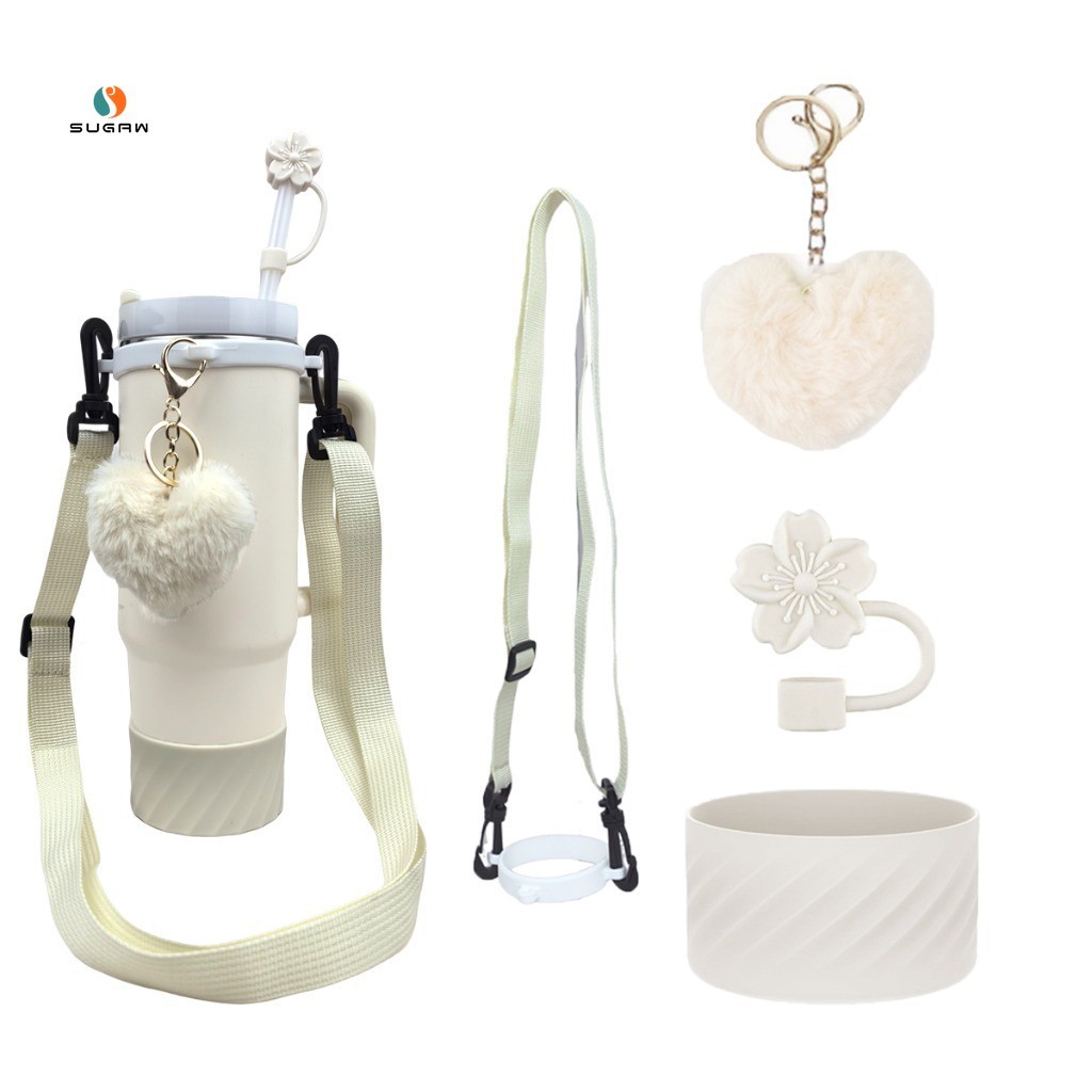 สายรัดแก้วน้ํา, ฝาปิดฟาง, บูตขวดซิลิโคน, เสน่ห์พวงกุญแจถ้วย, สายรัดมือจับขวดน้ําสําหรับ สแตนลีย์, โอ้ว น้ําตาล