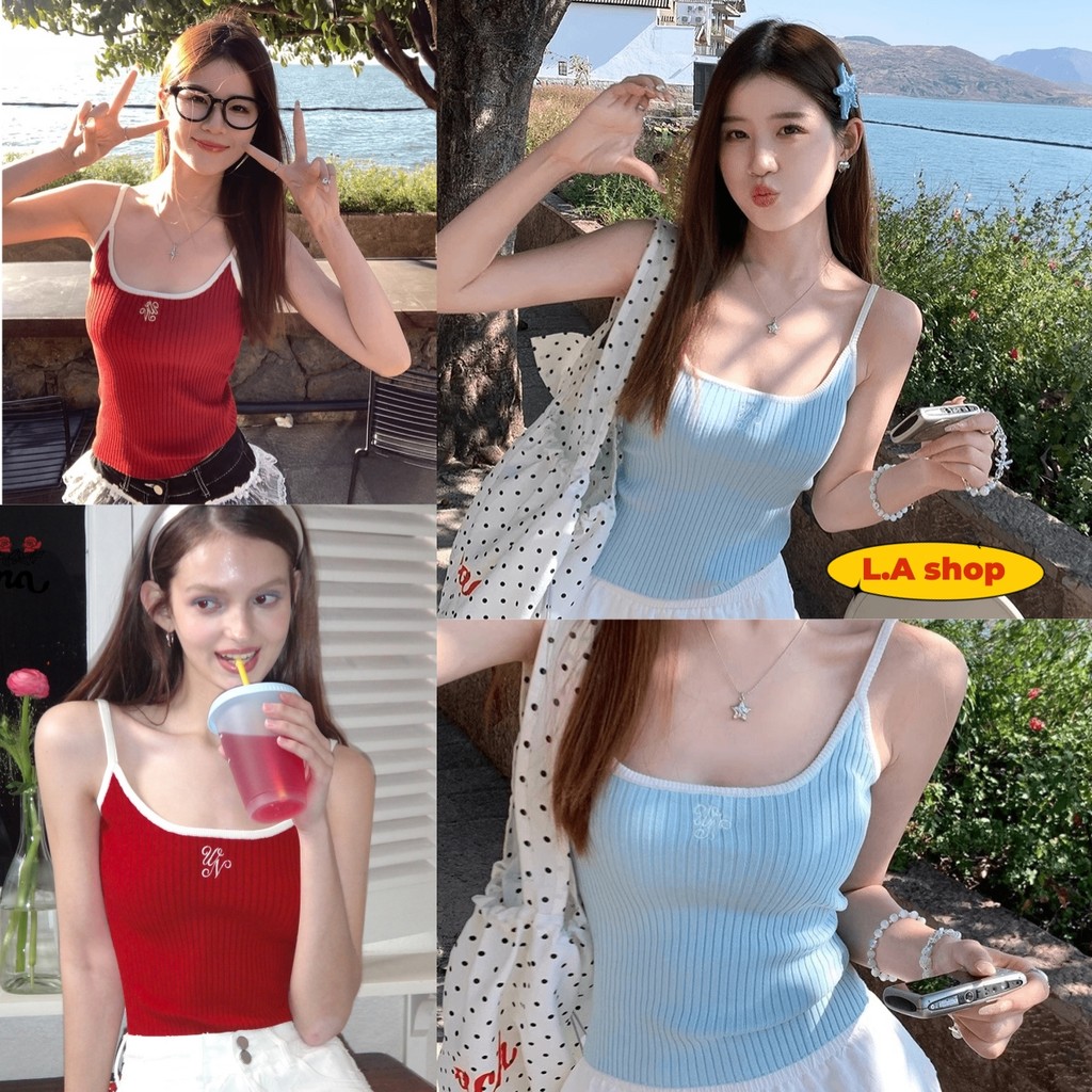 L.A Shop สไตล์ใหม่ เสื้อสายเดี่ยว สีสดใสมินิมอล ผ้าร่องปักตัวอักษร ซัมเมอร์ Y9911