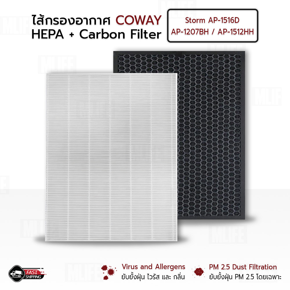 MLIFE - ไส้กรอง แผ่นกรองอากาศ Coway Storm AP-1516D / AP-1207BH / AP-1512HH ไส้กรองเครื่องฟอก Filter 