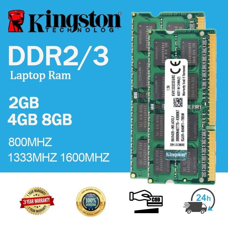 Kingston 2GB 4GB 8GB RAM DDR2 DDR3 DDR3L 800 1333 1600MHz แรมแล็ปท็อป PC2 PC3 5300S 6400S 10600S 12800S 12800 LAPTOP RAM 204PIN cl9 11