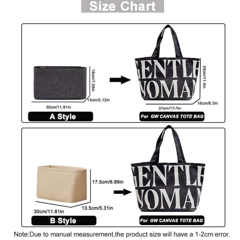 Evertoner กระเป๋าผ้าสักหลาด สําหรับ GW CANVAS TOTE Bag Organizer Inner Purse Bag Shaper