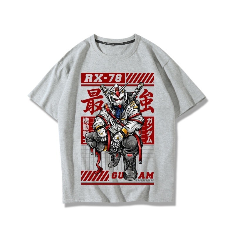 🎁2024 Hot สี เสื้อยืด Gundam Mech Warrior RX-78 อะนิเมะแขนสั้นผ้าฝ้ายอะนิเมะแขนสั้นใหม่ บาง S-5XL