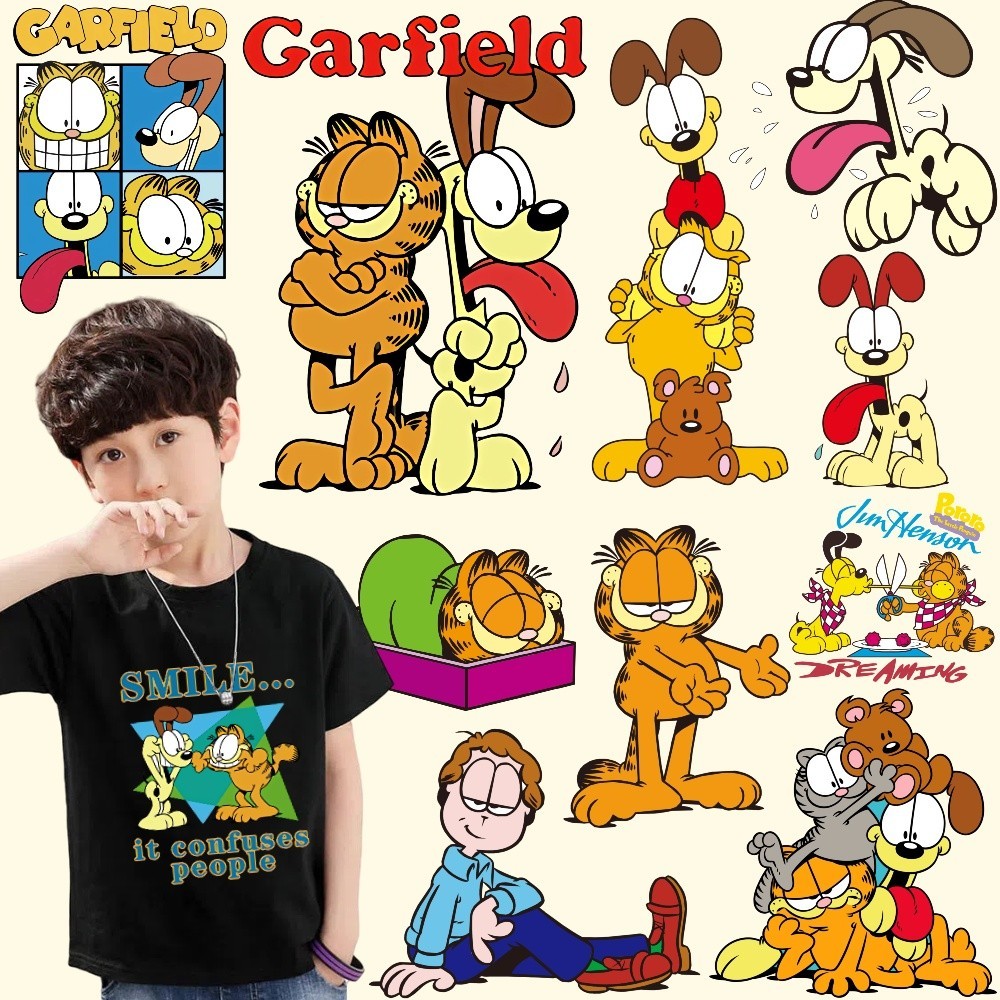 ใหม่ สติกเกอร์ผ้า ลายการ์ตูนแมวการ์ฟิลด์ สุนัขน่ารัก ระบายความร้อน ซักได้ สําหรับตกแต่งเสื้อยืด และกระเป๋า DIY