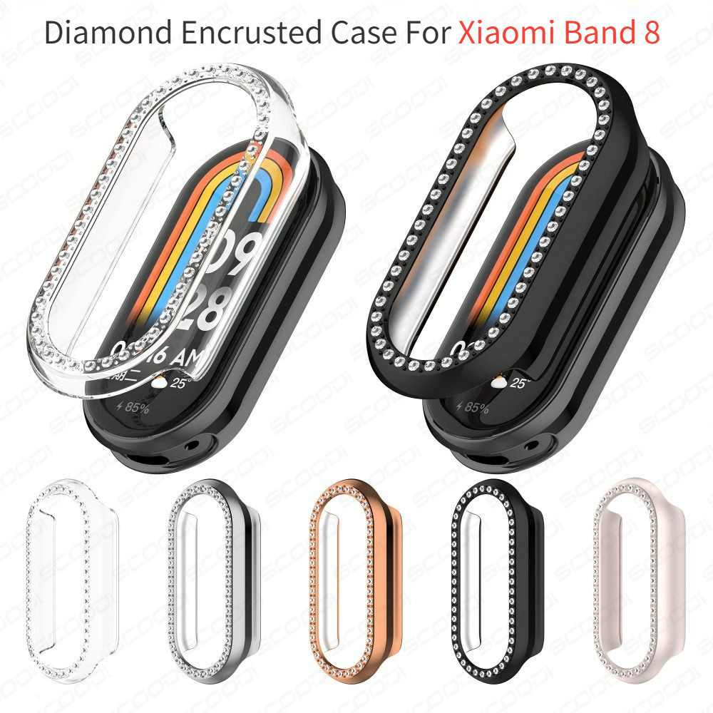 เคส PC Hard Edge Diamond Encrusted สําหรับ Xiaomi Mi Band 10 9 8 ฝาครอบป้องกันอัจฉริยะ