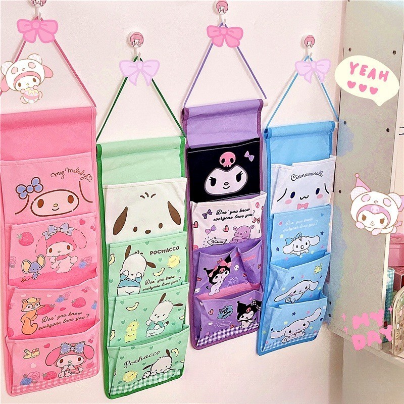 กระเป๋าเก็บของ แบบแขวนผนัง ลายการ์ตูน Kuromi Cinnamoroll Pochacco สร้างสรรค์ สําหรับเด็กผู้หญิง