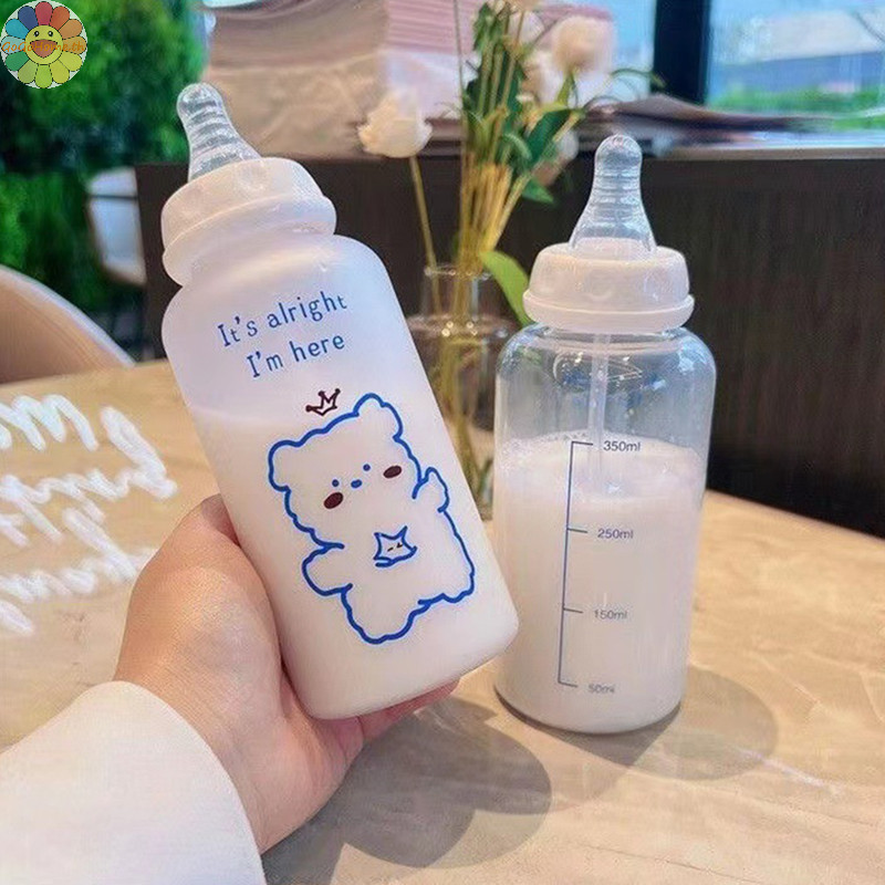 Gogo 400ml Kawaii พลาสติกสตรอเบอร ์ รี ่ หมีขวดน ้ ําสําหรับเด ็ กผู ้ ใหญ ่ นมถ ้ วยฟาง Frosted Leakproof ดื ่ มขวด TH
