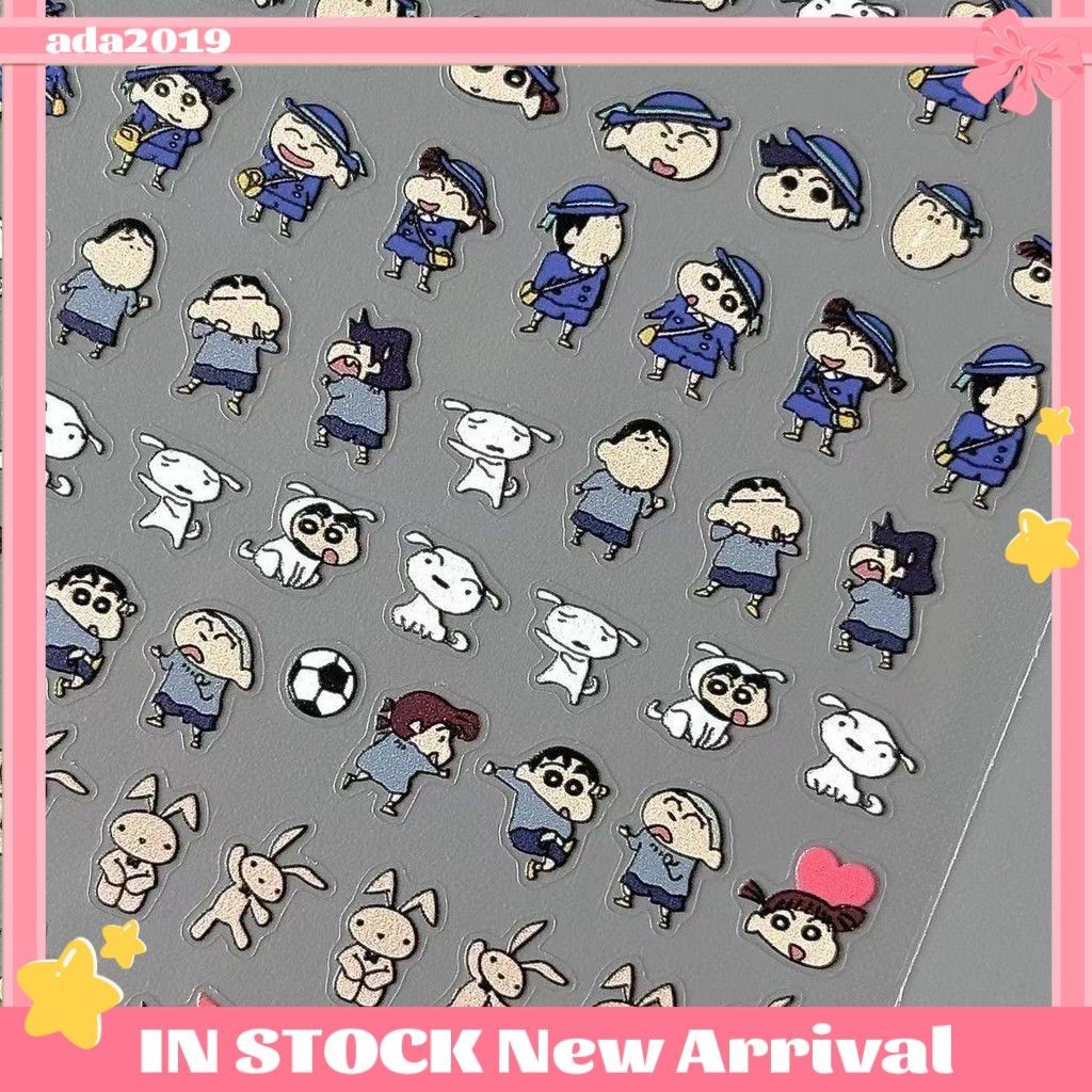 สติกเกอร์ติดเล็บ ลายการ์ตูนชินจังน่ารัก Capybara hello kitty กันน้ํา PVC ขนาดเล็ก สําหรับตกแต่งเล็บ DIY