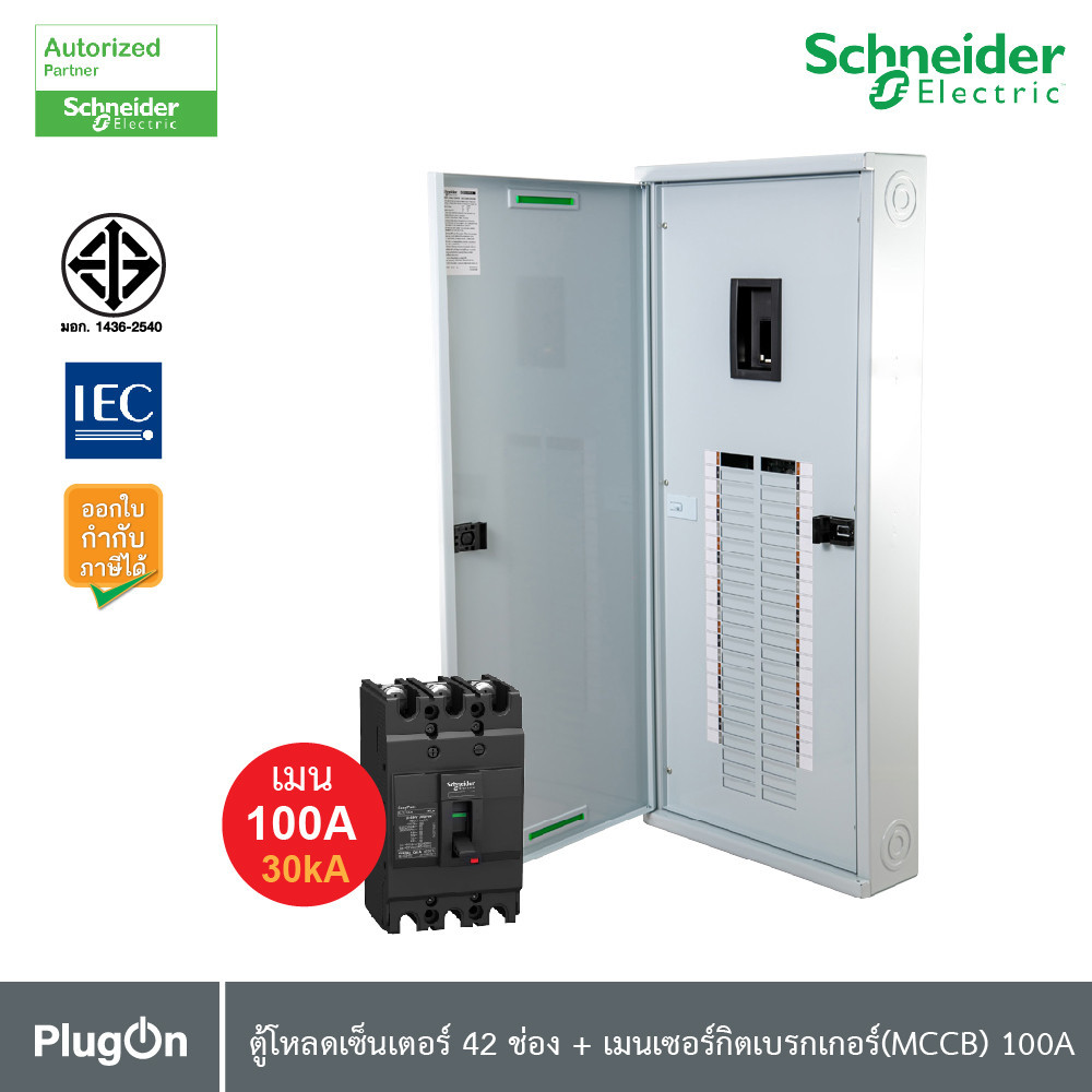 Schneider ตู้โหลดเซ็นเตอร์ 42 ช่อง + เมนเซอร์กิตเบรกเกอร์(MCCB) 100A รหัส QO3-100EZ42G/SN+EZC100H310