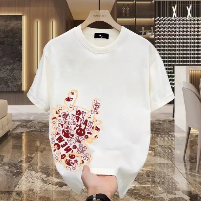 ใหม่ เสื้อยืดลําลอง แขนสั้น คอกลม ผ้าฝ้าย พิมพ์ลาย สไตล์เกาหลี เรียบง่าย สําหรับผู้ชาย ไซซ์ S-5XL 2024