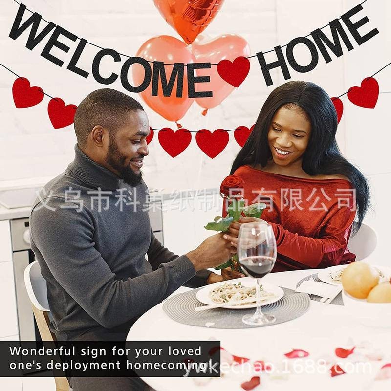 ธงแบนเนอร์ รูปหัวใจ สีแดง สีดํา สีทอง สําหรับตกแต่งบ้าน ปาร์ตี้ - รูปที่ 3