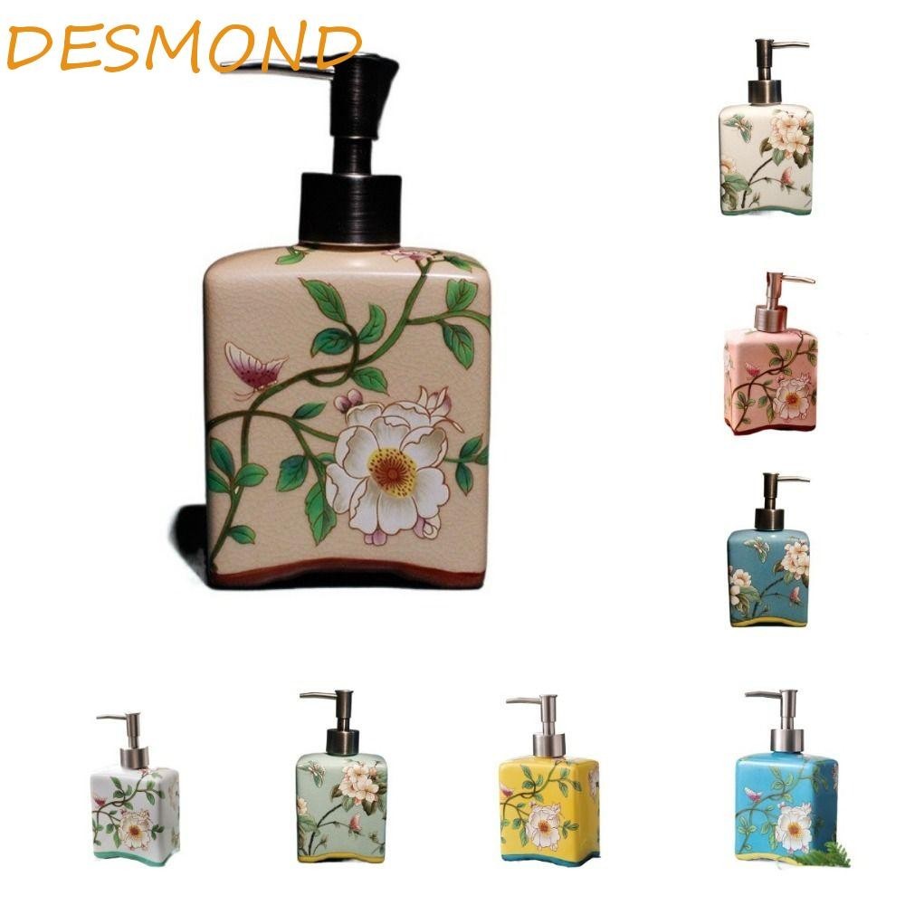 Desmond ขวดปั๊มสบู่เซรามิค พอร์ซเลน ลายดอกไม้ สไตล์จีนวินเทจ ใช้ง่าย เติมได้ สําหรับบ้าน