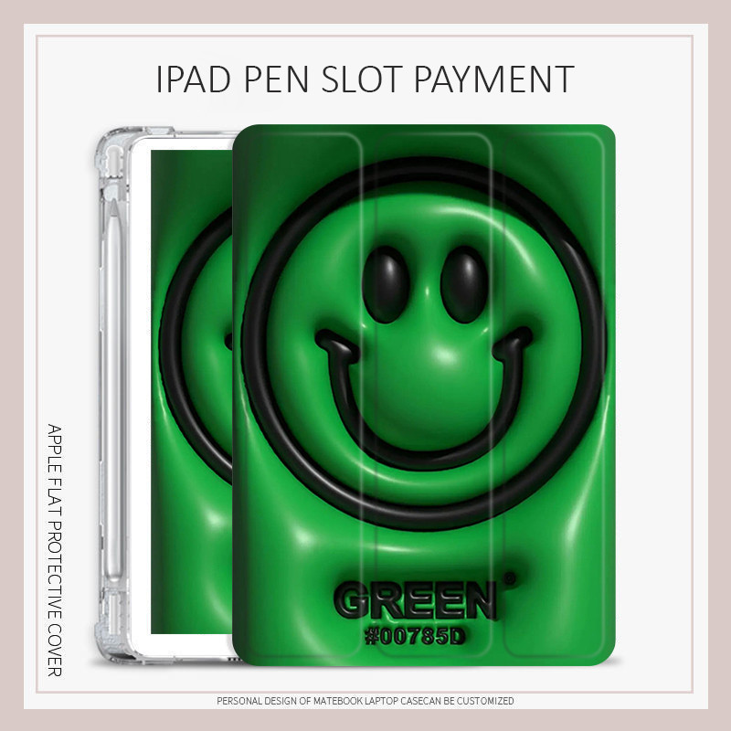 เคสยิ ้ มสีเขียว ipad pro11 2022 pro12.9 เคส ipad air4/5 10.2 gen7/8/9 gen10 เคส ipad mini4/5/6 air1/2 gen5/6 ฝาครอบ