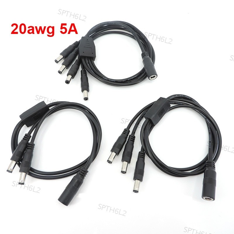 1 ถึง 2/3/4 ทาง DC ชายหญิงแจ็คปลั๊กแหล่งจ่ายไฟ Connector Splitter สาย 20awg 5A 5.5x2.5 มม.สาย TH6L2
