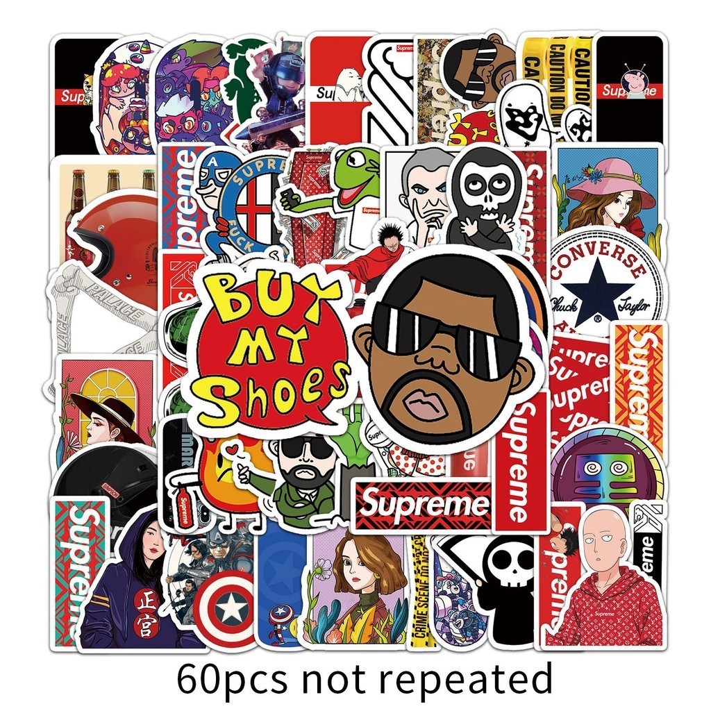💥พร้อมส่ง💥Sup INS Supreme sticker สติกเกอร์กันน้ำรูปแบบที่แตกต่างกัน 60ชิ้น one piece NARUTO