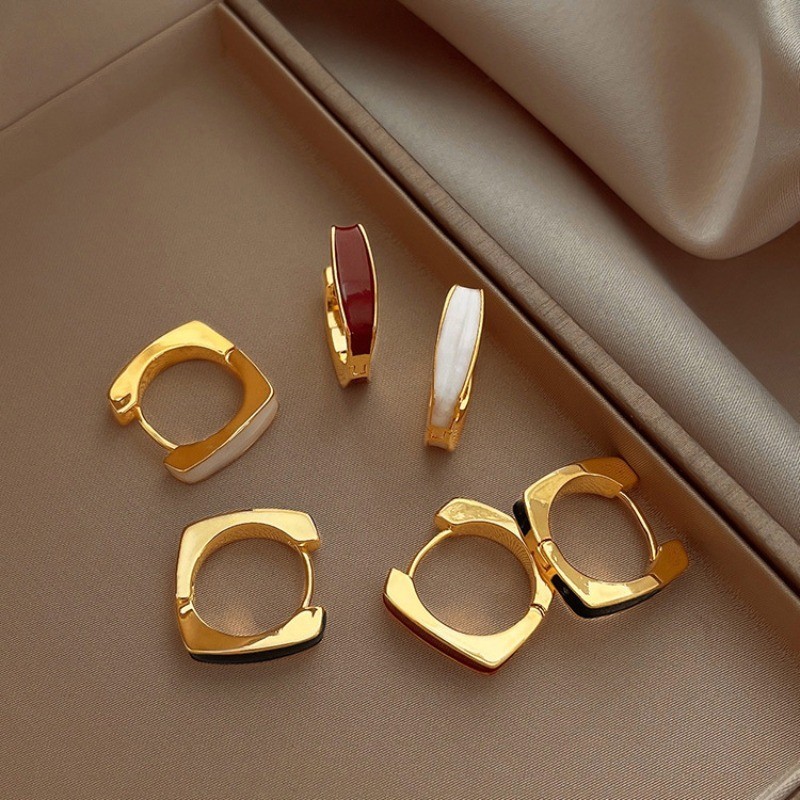 [Real Gold Plated ] เกาหลีใต ้ Dongdaemun Elegant Geometric Advanced Ear Clip Accessories Gift