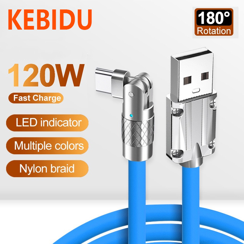 120w Type C ข้อศอกโลหะผสม 180 องศาหมุน Quick Charge 6A สายซิลิโคนเหลว super fast charger เหมาะสําหรับสมาร์ทโฟนแท็บเล็ต - รูปที่ 5