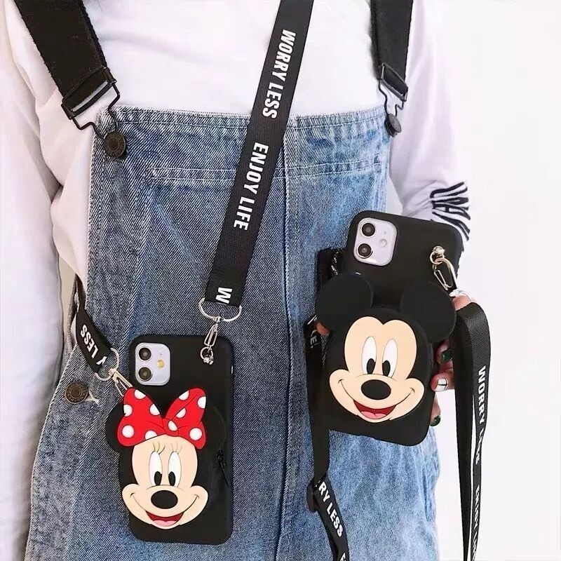 For Huawei Honor 20 Nova 3i 4e 5T 7 7SE 7i 9SE 10 Pro P30 Lite Y9 Prime 2019 Y7A Y6P 2020 Cartoon Soft TPU Coin Back Cover 3D Mickey Minnie Head Wallet Bags Phone Case With Lanyard