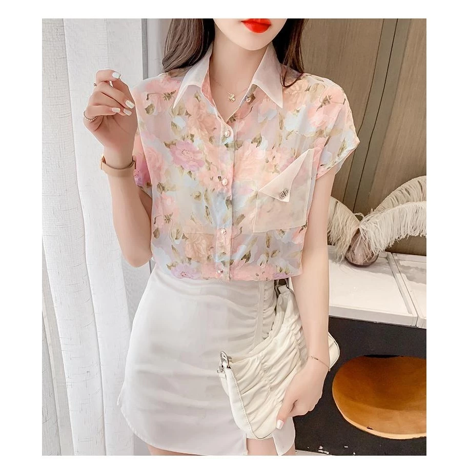 MIMI&DIDI W328 เสื้อเชิ้ตฮาวายลายดอกแขนสั้น ผ้าชีฟอง thumbnail 7