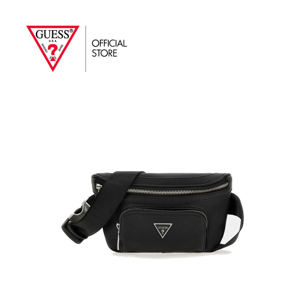 GUESS กระเป๋าคาดอกผู้ชาย Certosa Saffiano Eco Belt Bag รุ่น HMECSAP3332 สีดำ
