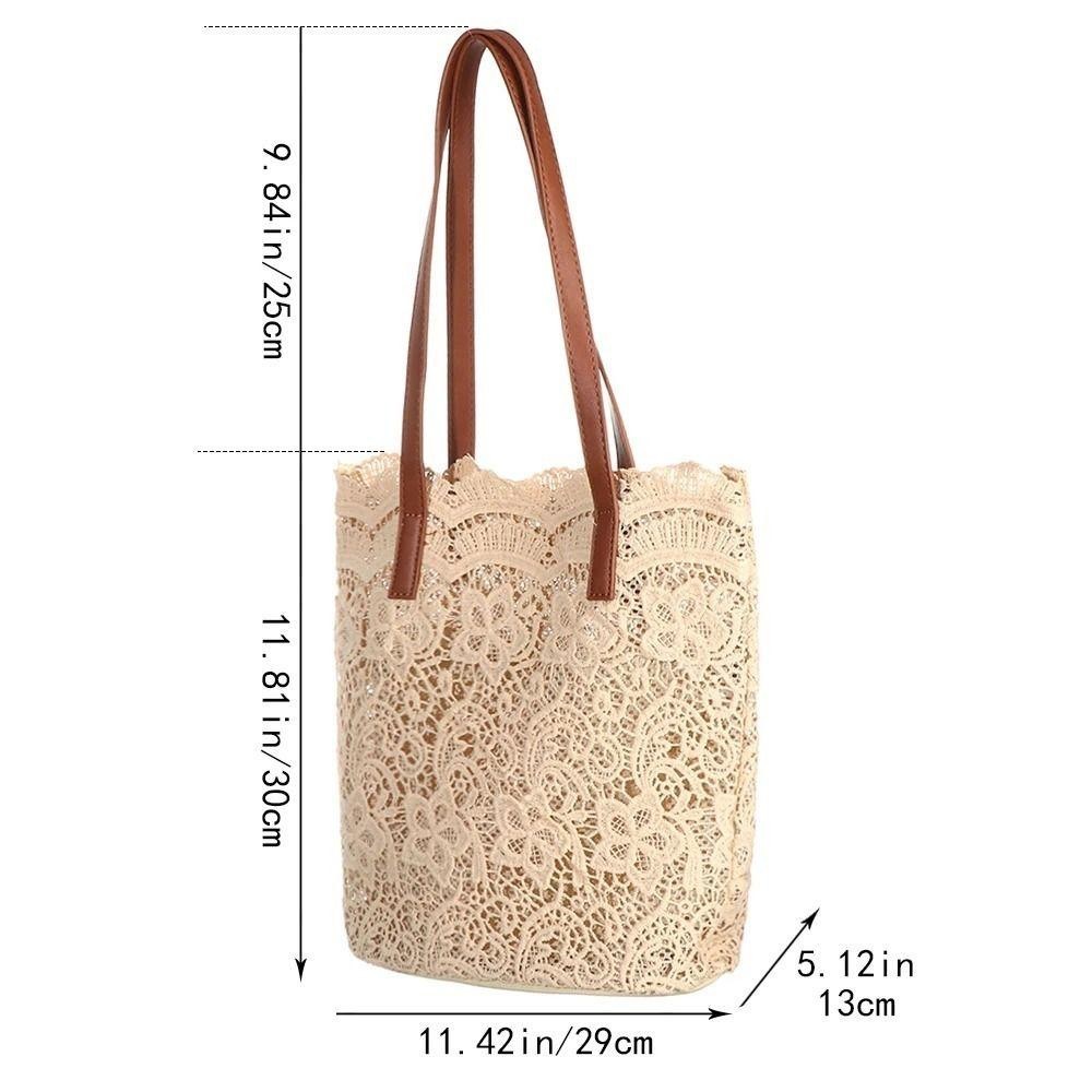 Bersy กระเป๋าถือทอผู้หญิง,Hollow Out Handโครเชต์ลูกไม้กระเป๋าสะพาย,Elegant Long Lasting TOP-Handleน้ําหนักเบาโครเชต์ดอกไม้Tote Sandy Beach