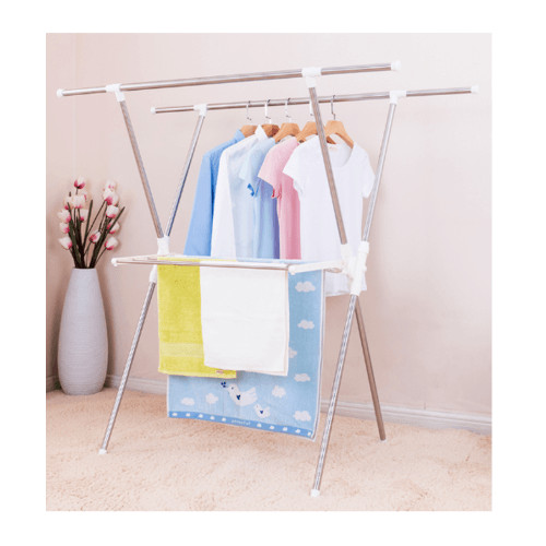 GlobalHouse SAKU ราวแขวนผ้าสเตนเลส รุ่น PQS-0203D ขนาด 155x68x132 ซม. สีขาว สินค้าของแท้คุณภาพดี