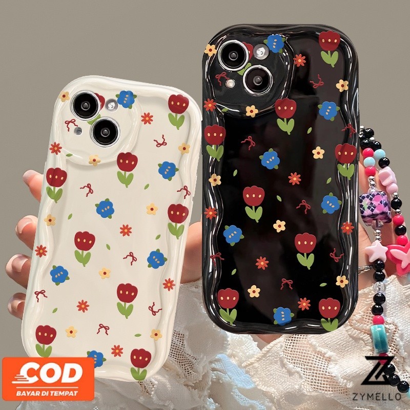 Oppo Reno12 F 5G Reno 12 5G Reno11 F Reno 11 5G Reno 10 5G Reno 8T Reno 8Z Reno 7Z A18 A38 A17 Realme C53 C51 Note50 Reno8 Reno7 Reno6 โทรศัพท์ TPU drop สีแดงและดอกไม้สีฟ้า