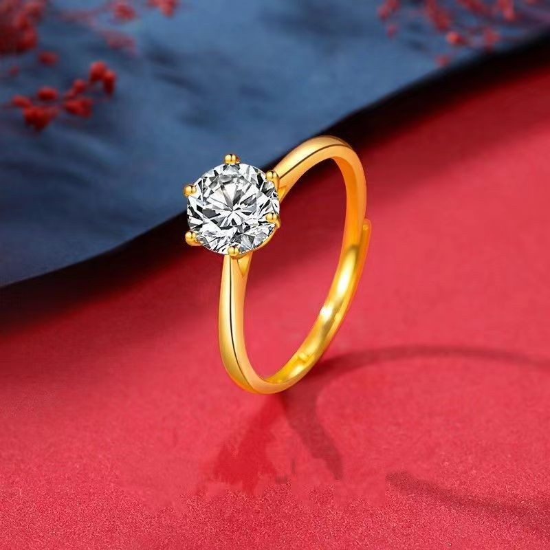 แหวนแท้ 18k ของผู้หญิง Moissanite แหวนทองฝังพลอย งานสวย ชุบทอง แหวนแฟชี่น แหวนผู้หญิง พร้อมส่ง คลาสสิกหกกรงหนึ่งกะรัตแหว