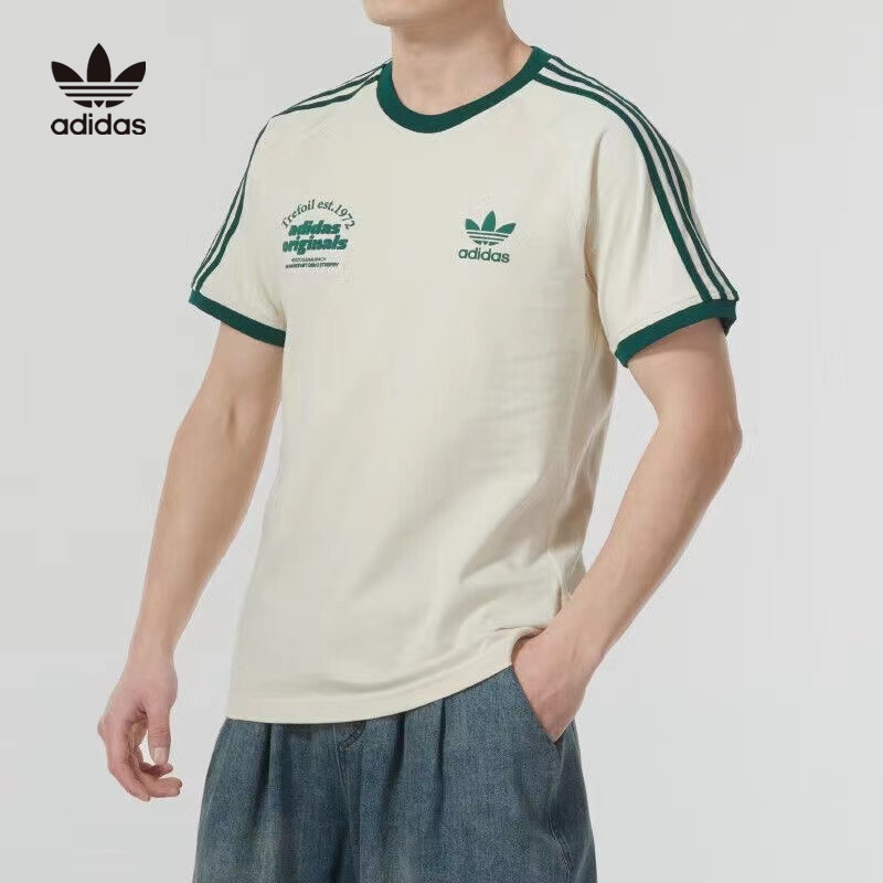 Adldas 100% Original เสื้อยืดแขนสั้นหลวมผ้าฝ้ายเสื้อยืดคอกลมสําหรับผู้ชาย