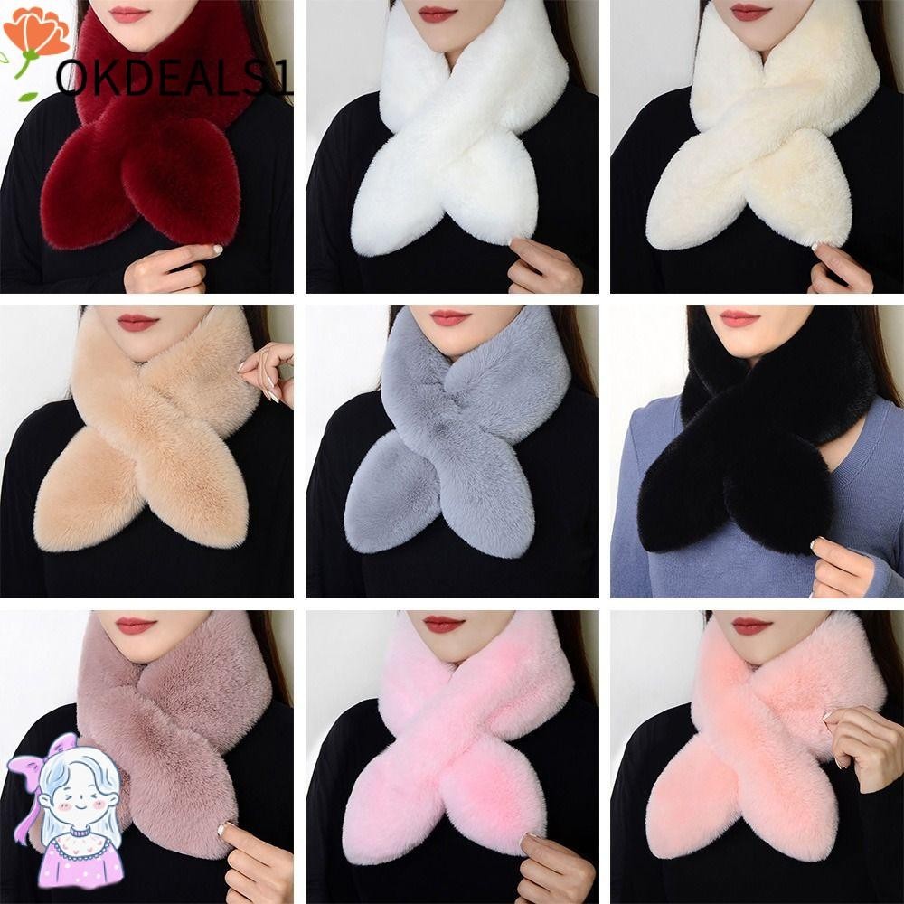 Dealshop ผ้าพันคอ ผ้ากํามะหยี่ขนนิ่ม ขนกระต่ายเทียม แบบหนา ให้ความอบอุ่น สีพื้น แฟชั่นฤดูหนาว สําหรับผู้หญิง