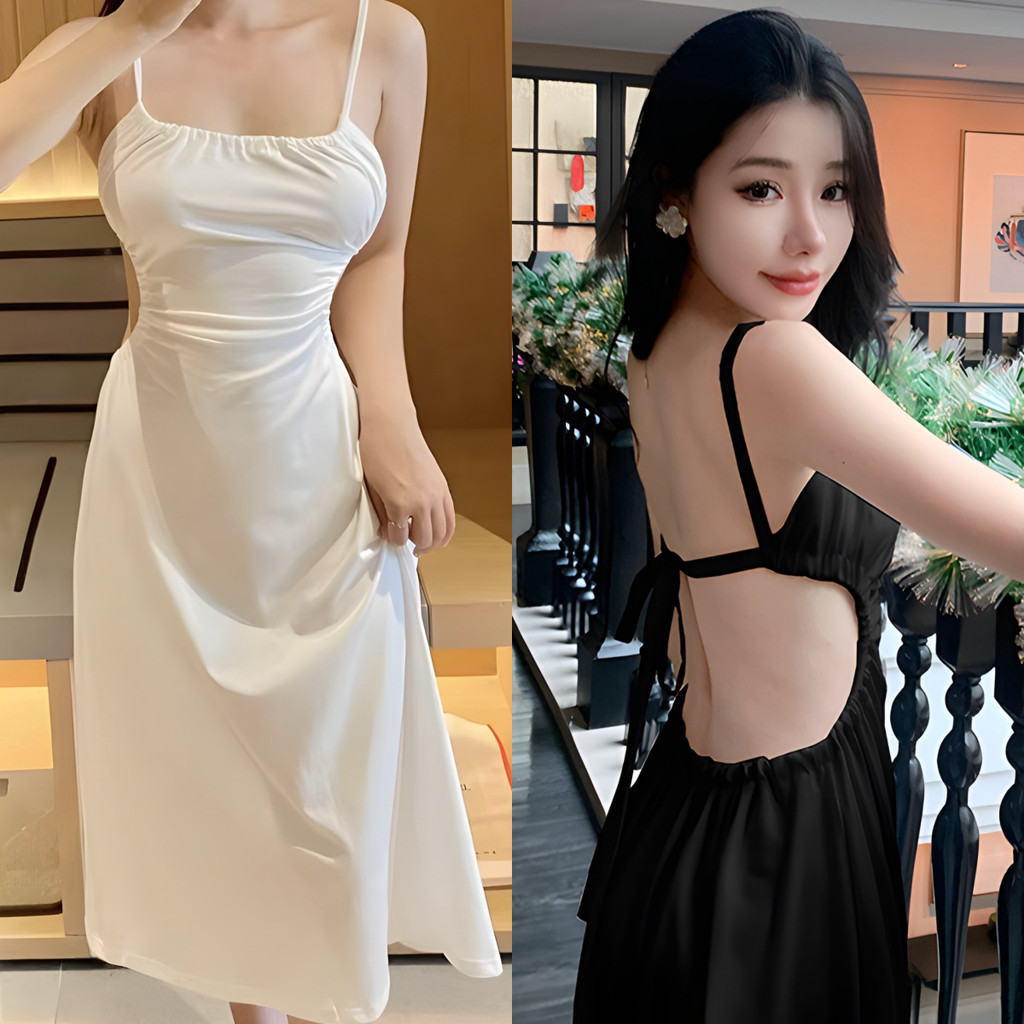 Ccute พร้อมส่ง เดรส โชว์หลัง สายเดี่ยว มีฟองน้ำ งานมัดหลัง สุดแซบ ผ้าลื่น สไตล์สายฝอ