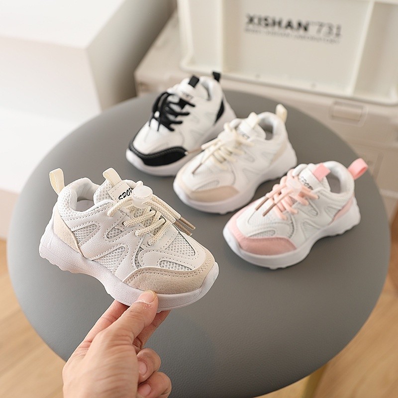 Children Sports Shoes Boys Girls White Shoes Soft-Soled Baby Toddler Shoes Breathable Running Net Sh