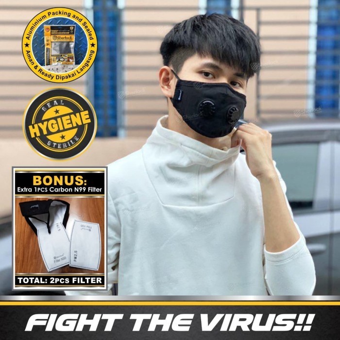 Sherlock Respirator Mask พร้อมวาล์วคู่พร้อมแผ่นกรองคาร์บอน N99