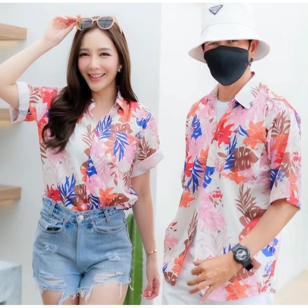 เสื้อฮาวาย hawaii เสื้อเชิ้ตฮาวา ลายใหม่2024 ทรงวัยรุ่น ใส่ได้ผู้หญิงผู้หญิงผู้หญิงผู้ชาย ผ่าโพลีเอสเตอร์ ใส่สบาย A13