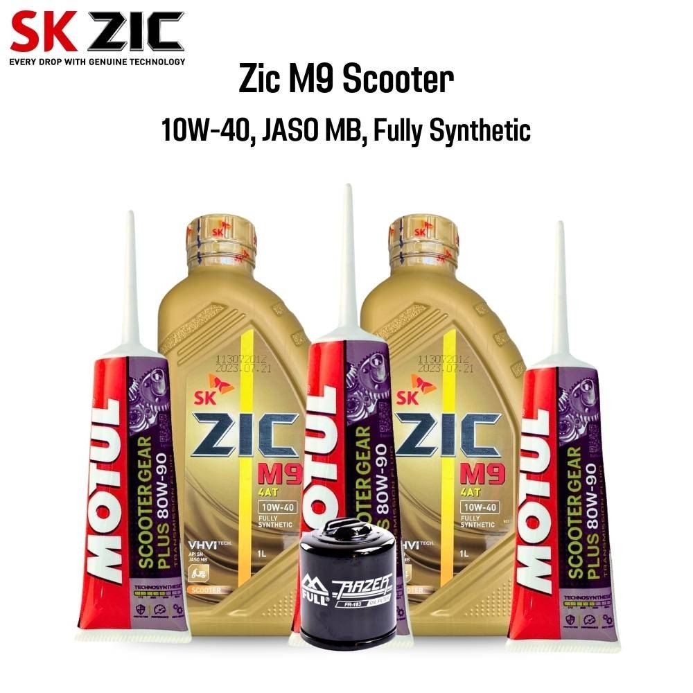 น้ำมันเครื่อง VESPA 150 : ZIC M9 SCOOTER 10W-40 ขนาด 1 ลิตร + น้ำมันเฟืองท้าย + กรองน้ำมันเครื่อง