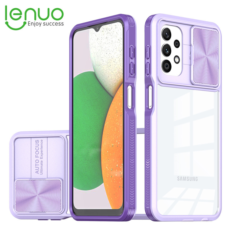 SAMSUNG Lenuo Clearเคสโทรศัพท์สําหรับSamsung Galaxy A55 A35 A25 A15 A05S A05 A54 A34 A14 A04S A73 A53 A13 A33 A23 5G 4Gปลอกใสพร้อมฝาครอบกล้องเลื่อน