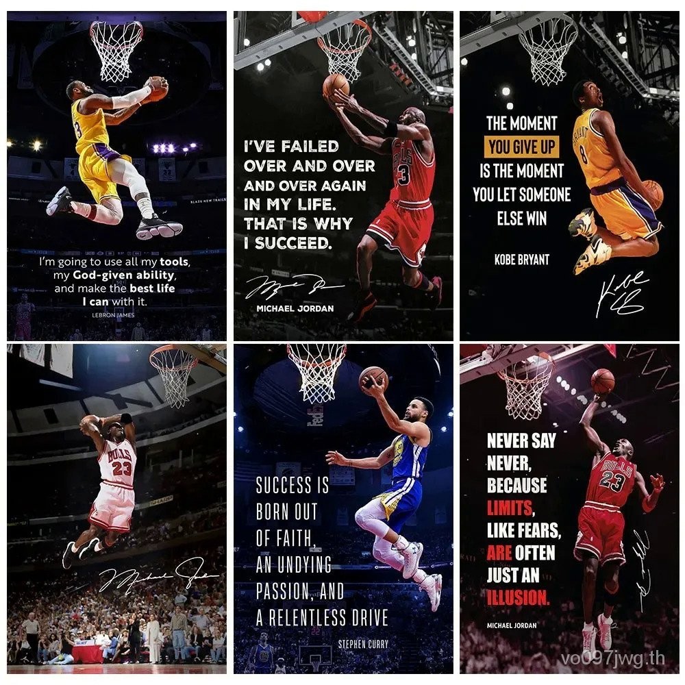 J-jordan สร ้ างแรงบันดาลใจบาสเกตบอล Slam K-Kobe Dunk โปสเตอร ์ ผ ้ าใบพิมพ ์ ภาพวาดบาสเกตบอลการฝึกอบรม Hall กีฬา Wall Art Decor GZMC