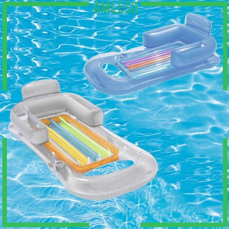 [ Amleso ] Recliner Inflatable Lounge, Swiming Pool Bed Water Hammock Air Recliner, Deck with Armrest Buoyancy Mat