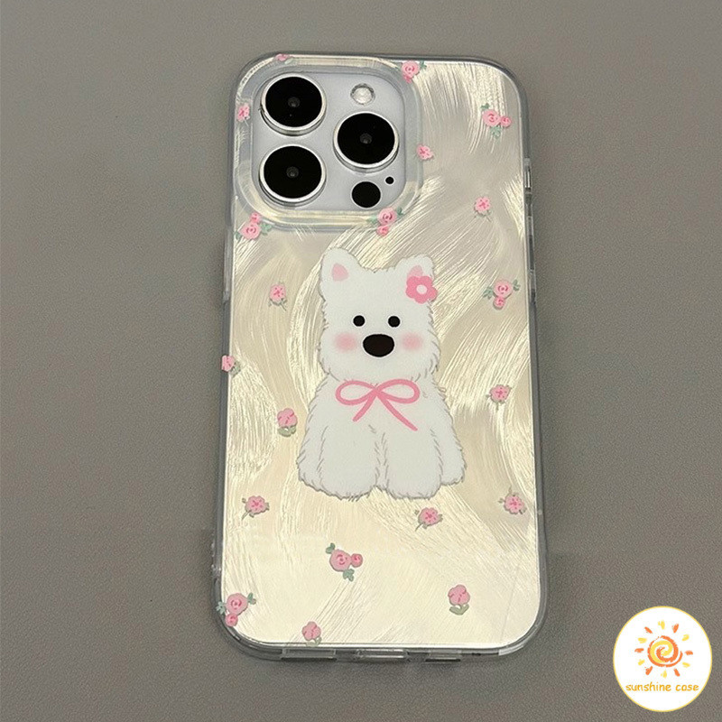 ใหม่เคสโทรศัพท์มือถือผ้ากอซขนลูกสุนัขเลเซอร์โบว์ร ไอโฟน11 For iPhone12 13 14 15 11Pro MAX X XS 7 8Plus SE2020เคสโทรศัพท์