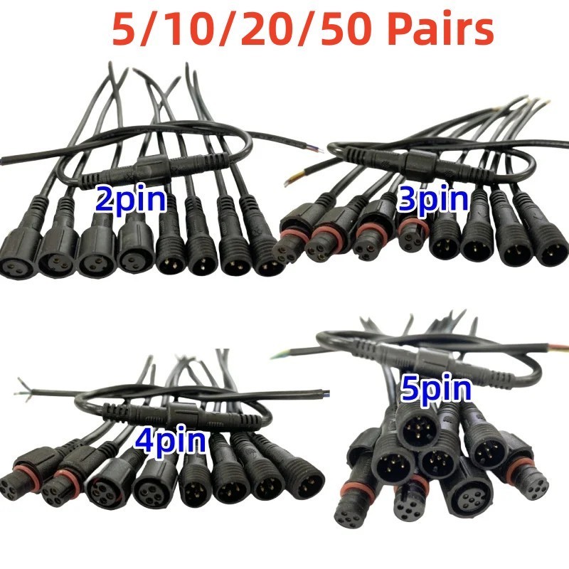 5/10/20 คู่ชายหญิง 40 ซม.ความยาวสายกันน้ํา 2pin 3pin 4pin 5pin LED Connector สายสีดําสําหรับ LED Strip Light กันน้ํา Conenctor สาย