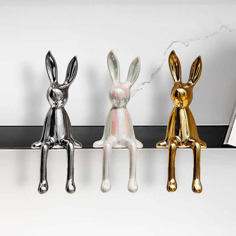 New Product#Light Luxury Rabbit Decoration Modern Home Living Room TV Cabinet Decorations Hallway Bedroom Wine Cabinet Silver Electroplated Crafts4wu