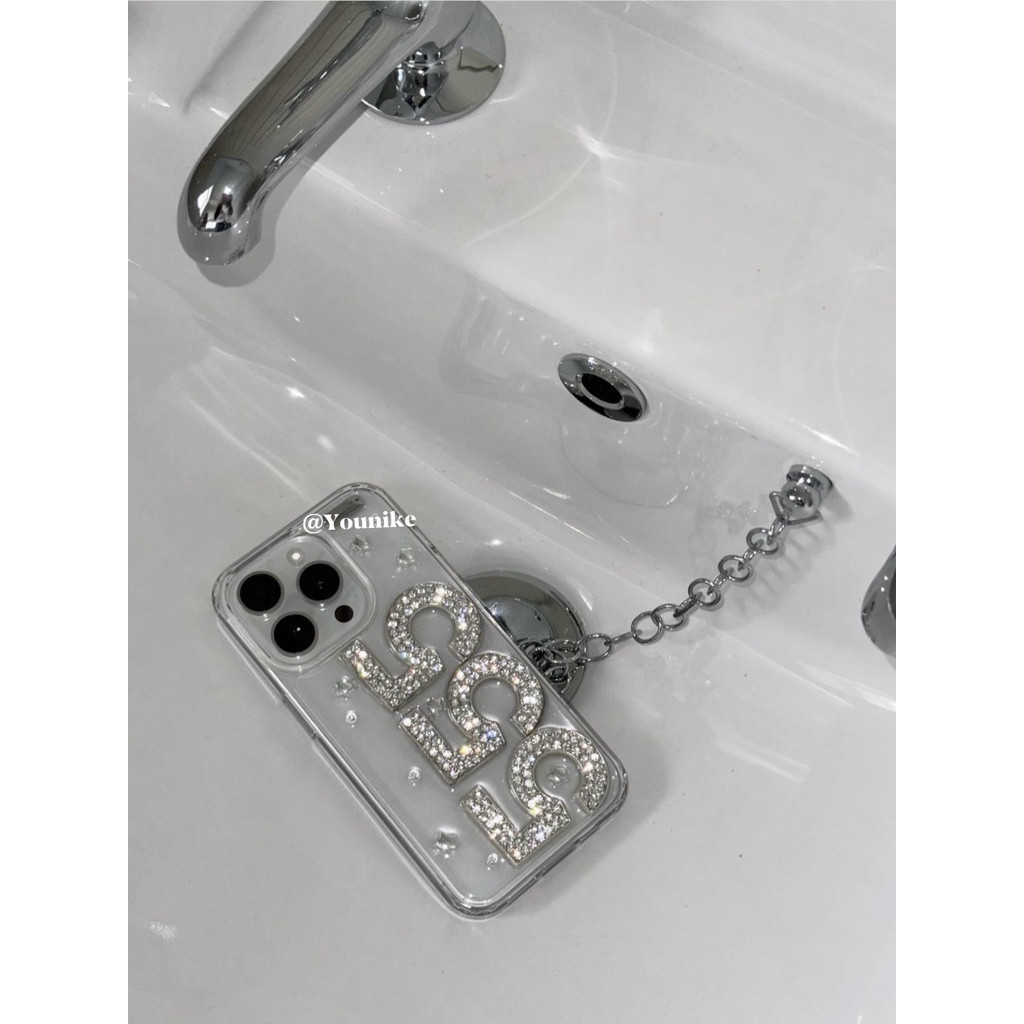 Blogger Athflow สไตล ์ การออกแบบเฉพาะ 555 เพชร studded ดิจิตอลหยดกาวโปร ่ งใสเหมาะสําหรับ iPhone 15pro/14promax Apple 13/12/11 เคสโทรศัพท ์ ป ้ องกัน