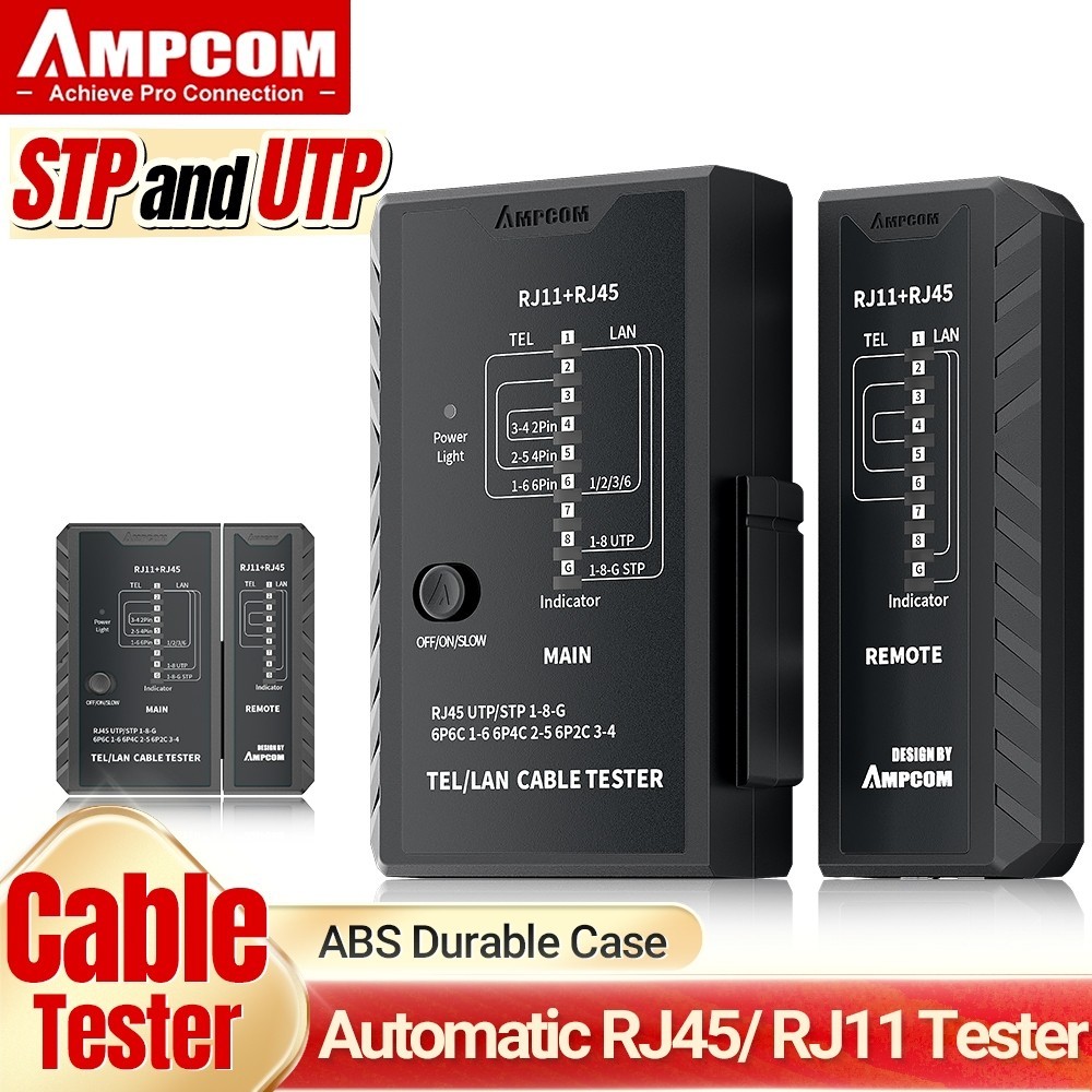 AMPCOM Updated Network Cable Tester LAN Cable Test  Network Cable Tool for RJ45/RJ11/RJ12/CAT5/CAT6/UTP Ethernet Cable F