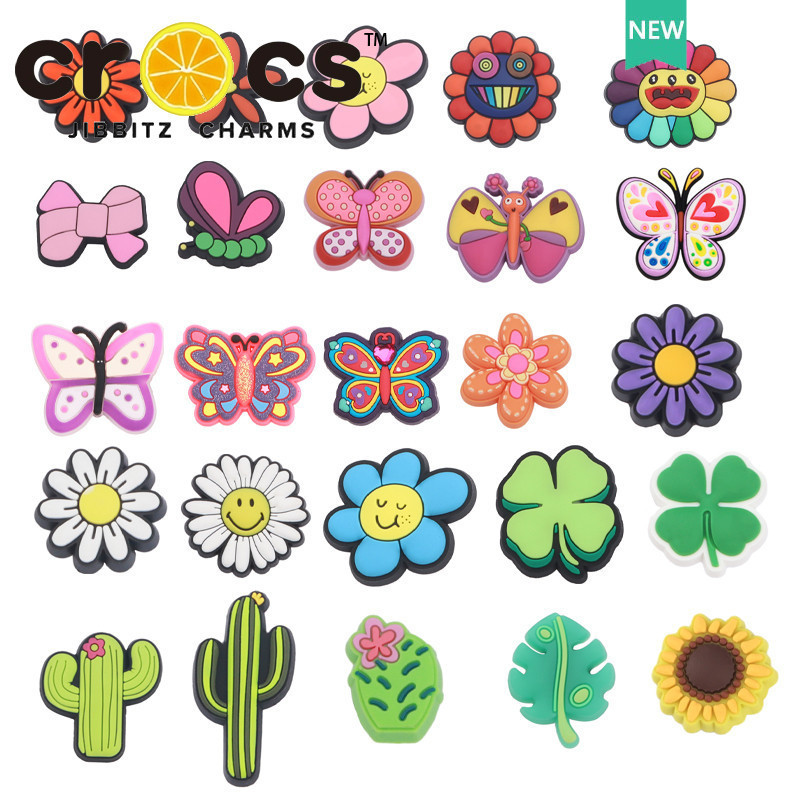 Jibbitz crocs charm รองเท ้ าหัวเข ็ มขัดผีเสื ้ อดอกไม ้ สี ่ ใบ Clover น ่ ารักแฟชั ่ นรองเท ้ าอุปกรณ ์ เสริม