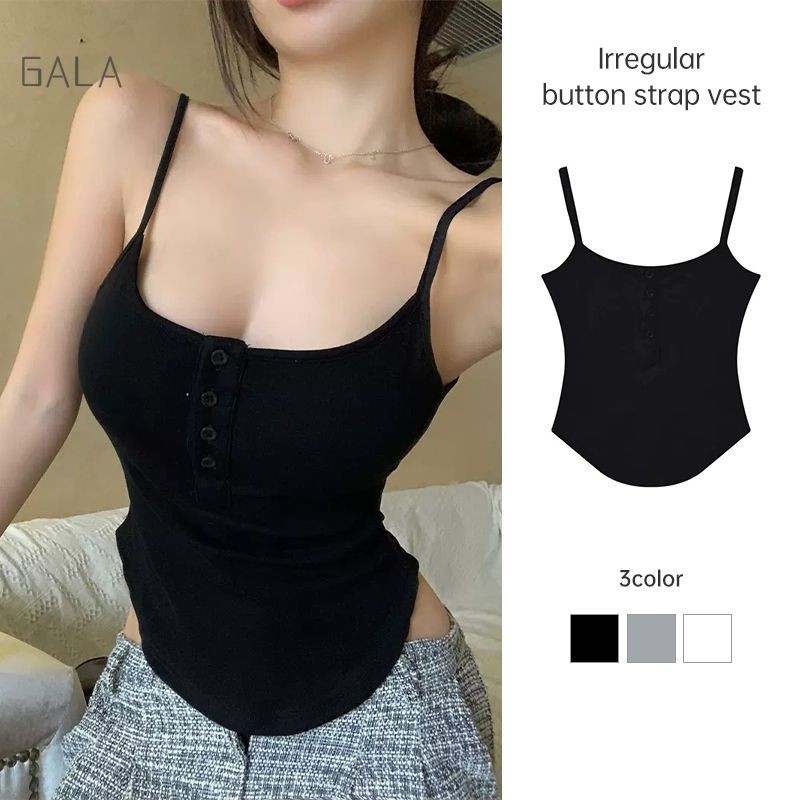 ปุ่มไม่สม่ำเสมอ Camisole ผู้หญิงฤดูร้อนแขนกุด Bottoming การออกแบบเสื้อ Sense Slim FITTING TOP