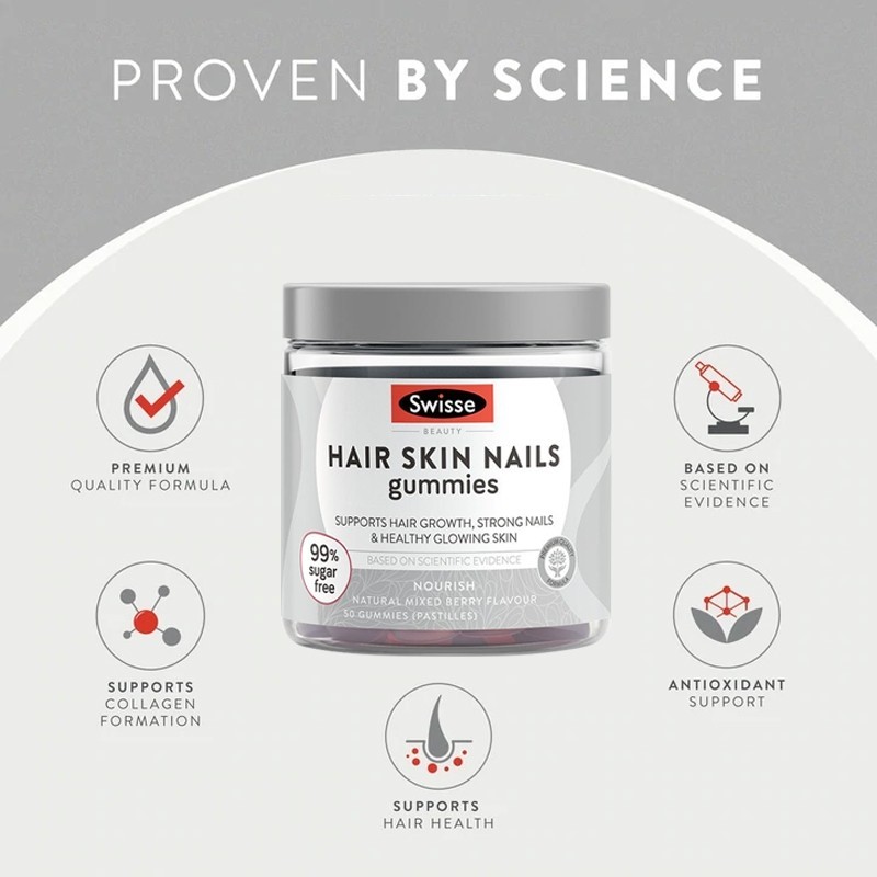 Swisse Beauty Hair Skin Nails Gummies สวิสเซ กัมมี่ อาหารเสริม บำรุงผมให้สุขภาพดีและแข็งแรง 50 เม็ด