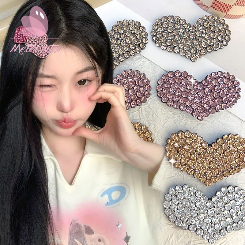 Super Fairy Rhinestone Bang Side Clip - Sweet Flash Diamond Double Love Heart Hairpin - Shining Rhinestone Barrette