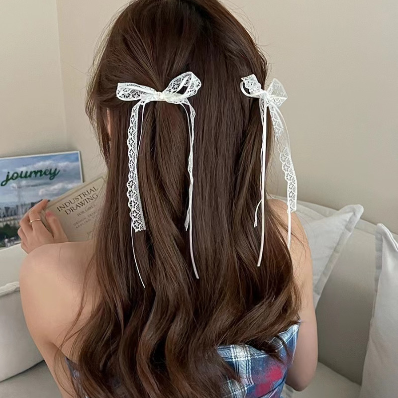 สีชมพูบัลเล ่ ต ์ สไตล ์ โบว ์ ริบบิ ้ น Hairpin Double Ponytail Hairpin Duckbill Hairpin Headdress