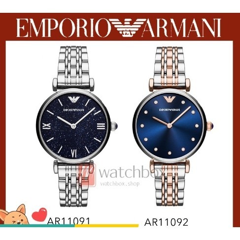 พร้อมสต็อก ！Original Women Ladies Emporio Armani Blue Dial Silver Steel Watch AR11091 AR11092 AR1907