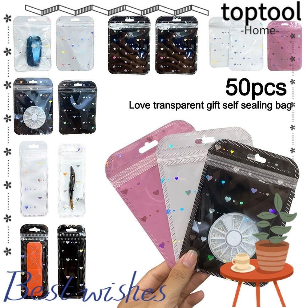Toptool ถุงบรรจุภัณฑ ์ 50 ชิ ้ น , ถุงปิดผนึกด ้ วยตนเองหัวใจเลเซอร ์ แบบผนึกได ้ , ถุงของขวัญพลาสติกเรียบง ่ าย